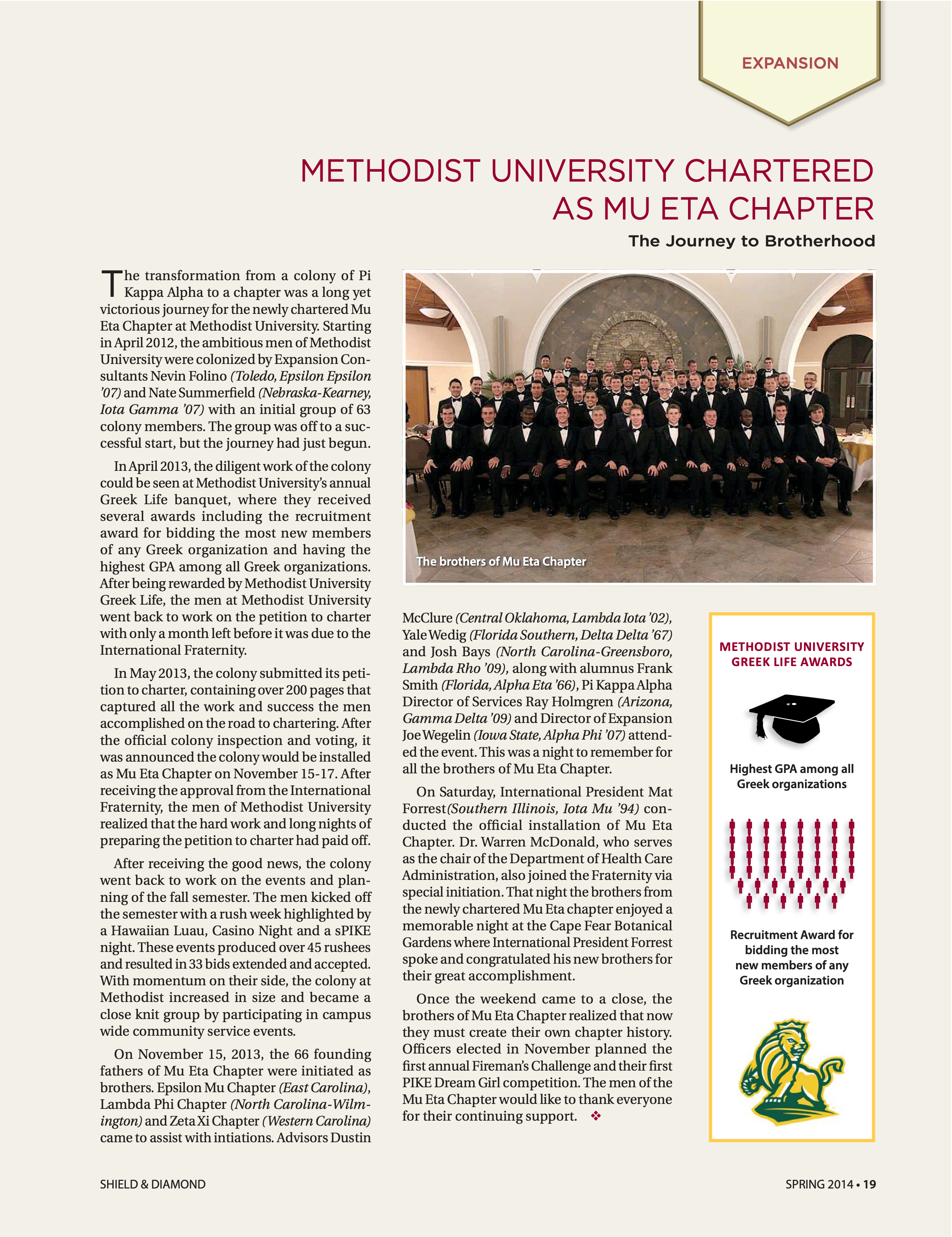 Expansion: Methodist University Chartered as Mu Eta Chapter, Spring 2014